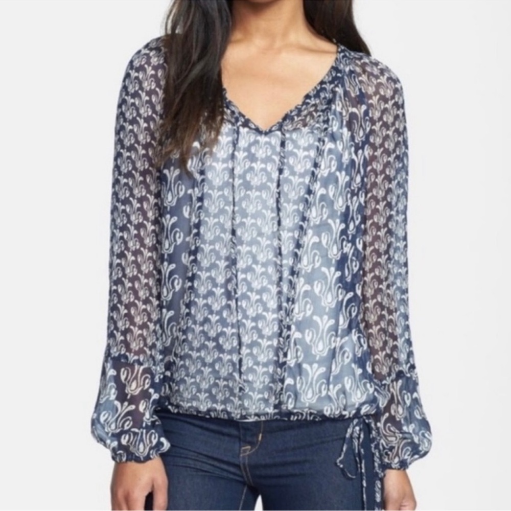 John Robshaw For Lucky Brand Silk Blouse Blue Size Medium